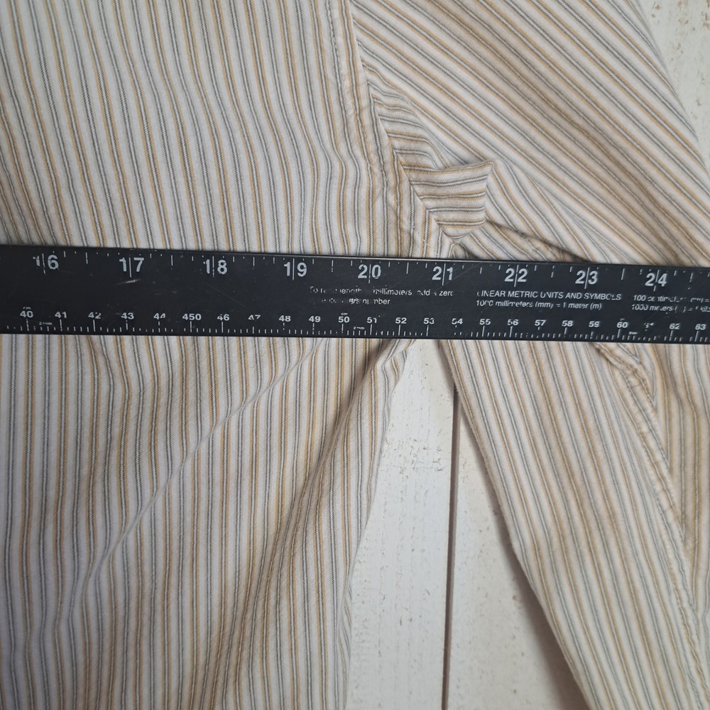 Vintage Timberland Y2K Prep Retro Men's M Beige/White Pinstriped Button-Down - Picture 7 of 10